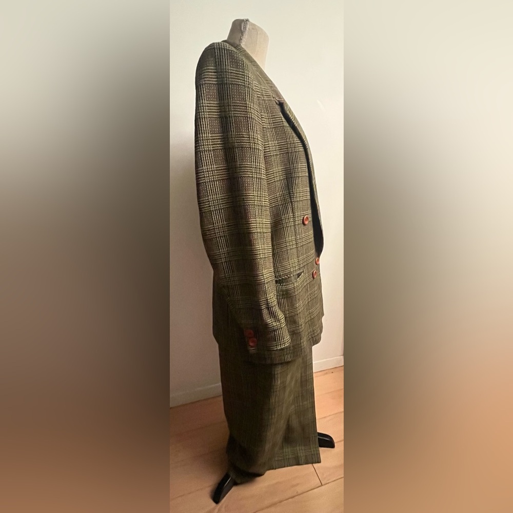 Vintage 80s Jax Double Breasted Wool Oversized Green Plaid Blazer Suit Size 10 - Picture 5 of 15